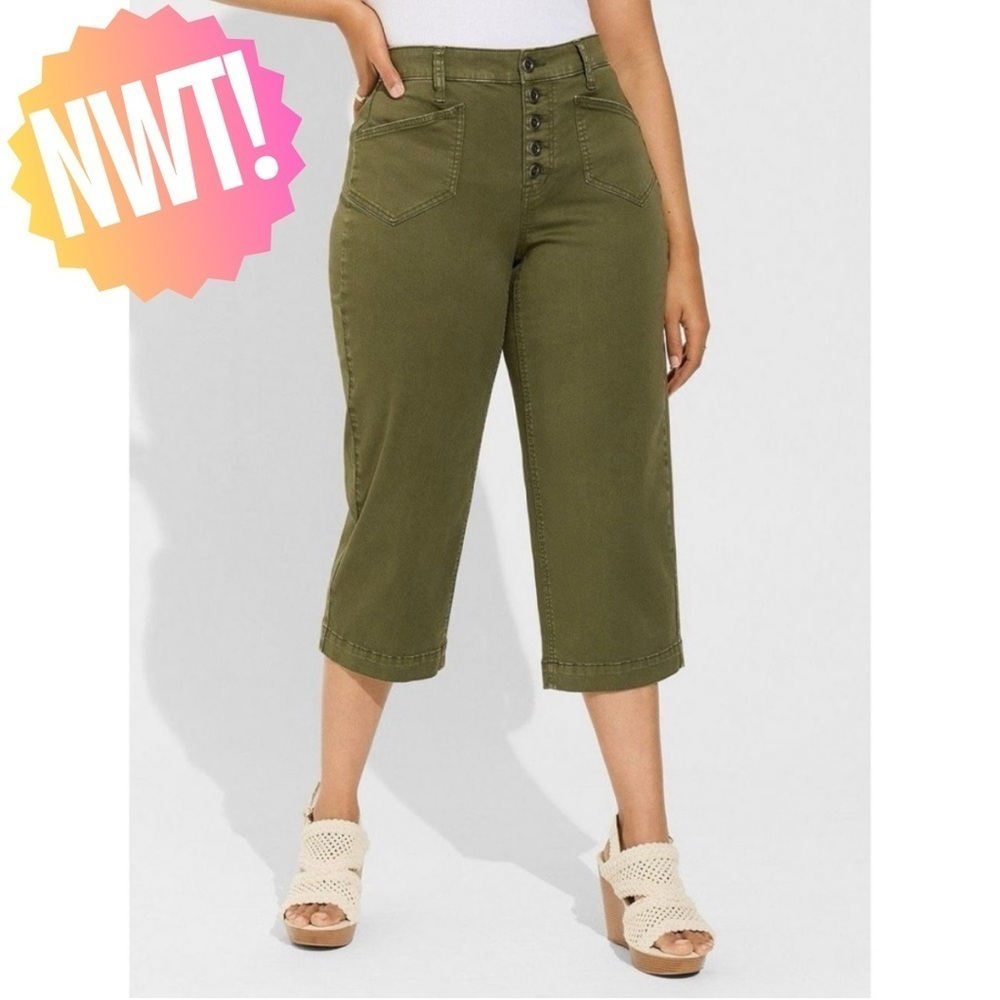 Torrid Crop Wide Leg Stretch Twill High Rise Patch Pocket Pant - Deep Depths
